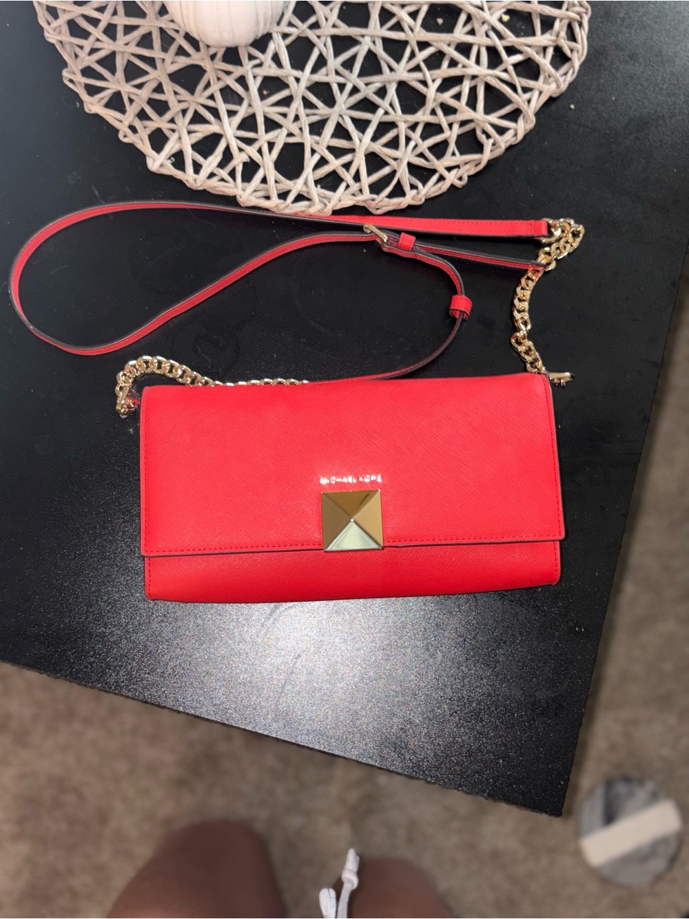 Red Crossbody and Wallet with Gold Accent